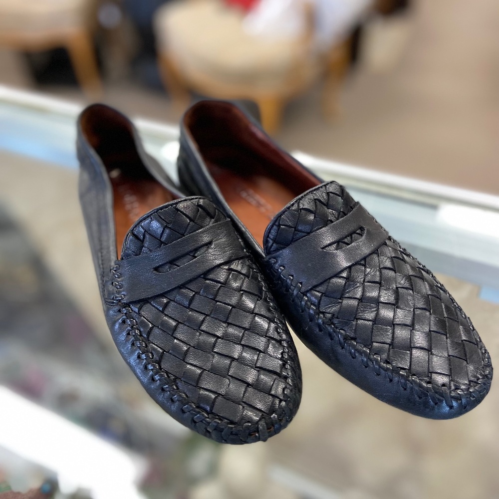 Robert Zur Petra Black Woven Leather Penny Loafer 8.5